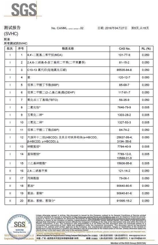 纳米涂层SGS Reach认证报告